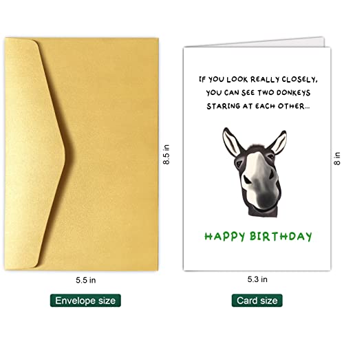 Funny Donkey Birthday Card, Happy Birthday Greeting Card, Humorous Two Donkeys Staring At Each Other Bday Card #TOP1