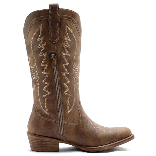 Image of GLOBALWIN Women's Knee High Long Pointed Toe Western Cowboy Boots For Women