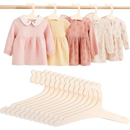 KFHENSOMR Perchas de madera para bebé de 22,8 cm para recién nacidos, bebés, niñas, niños, perchas con orejas de oso, perchas antideslizantes para habitación de niños, niños pequeños, trajes