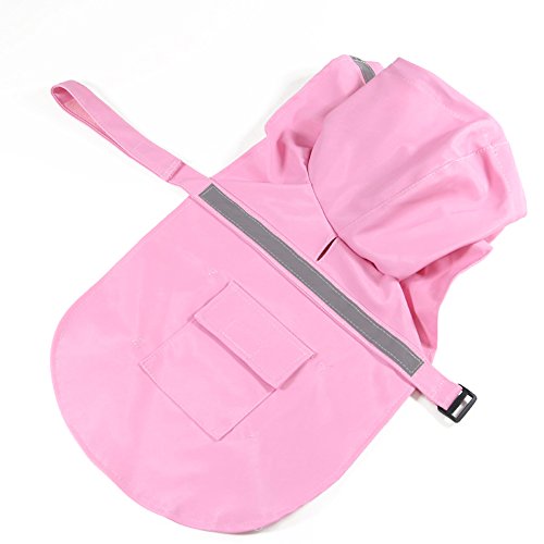 Rantow Rosado Impermeable Ajustable Impermeable Perro de Perro Chaqueta de Perro de Seguridad con Tiras de Seguridad Reflectantes para Perro pequeño/Medio/Grande (L: Length(50-60cm))