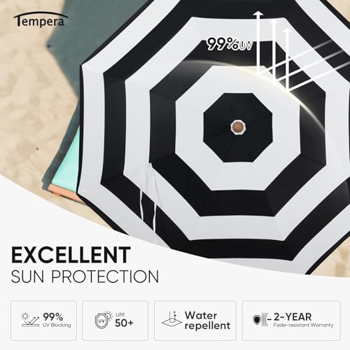 Image of Tempera Heavy Duty High Wind Beach Umbrella with Sand Anchor & Carry Bag | Patio Outdoor Umbrella with Aluminum Frame and Push Button Tilt, Ideal for Garden Lawn, UPF 60+