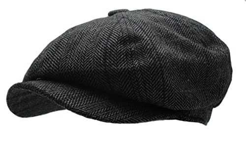 Men's Wool Blend Applejack Houndstooth Plaid Ivy Newsboy Hat (Gray)