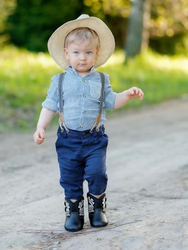 Image of Jastore Baby Boys Girls Cowboy Boots Infant Western Booties Toddler Soft Sole Non-Slip First Walker Crib Shoes