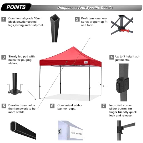 Image of ABCCANOPY Patio Pop Up Canopy Tent 10x10 Commercial-Series (Red)