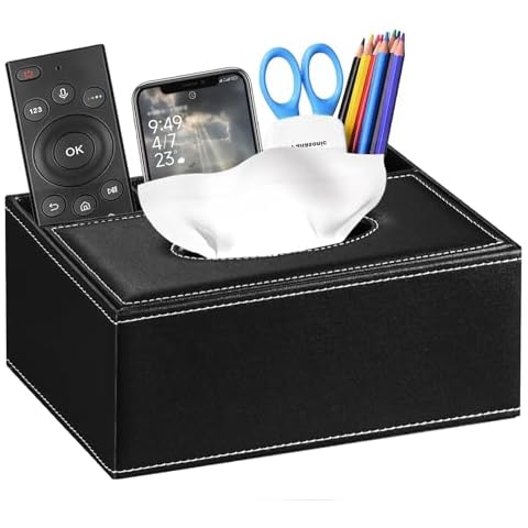 Tissue Box Cover Rectangular,Compatible with Kleenex Box Covers,Multifunctional Facial Tissue Box Holder with Remote Control Holder,Decorative Nighstand Organizer,Tissue Dispenser for Bathroom Cover