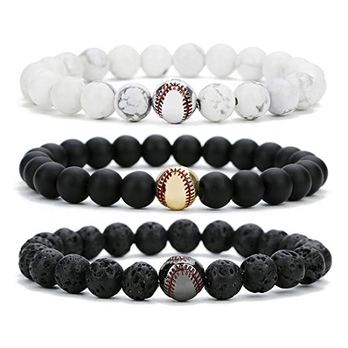 Pulsera baseball de piedras negras mate y piedra blanca miniatura 3