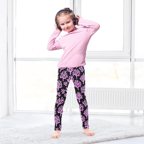 Pink Coral Girls Leggings Soft Stretch Workout Yoga Dance Pants for Kids Casual Tights4