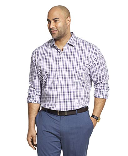 Van Heusen Men's Big & Tall Tall Traveler Stretch Long Sleeve Button Down Blue/White/Purple Shirt, Violet Indigo Gingham, 3X-Large Big