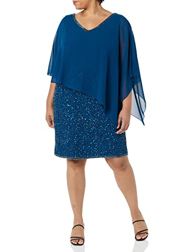 Image of J Kara Women's Plus Size Caplet Short Cocktail Beaded Dress
