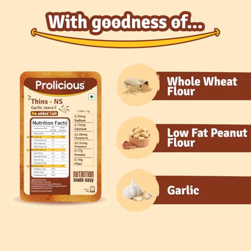 Image of Prolicious Garlic Jeera High Protein Thins - NS | NO Palm Oil | Crispy & Nutritious Snack Chips (50g Pack of 3)