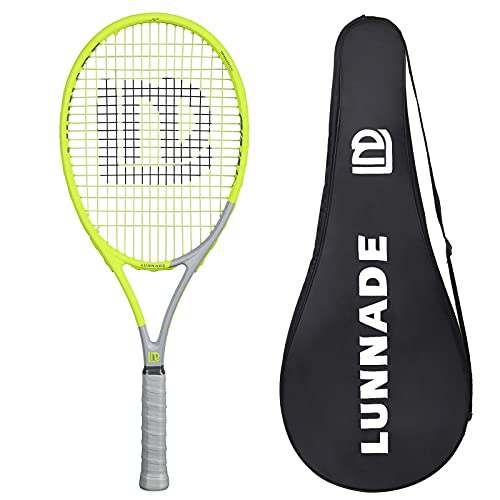 LUNNADE - Raqueta de Tenis para Adultos de 27 Pulgadas, a Prueba de Golpes, de Fibra de Carbono, Ligera, preencordada y Regenerada, Adecuada para Principiantes a Jugadores intermedios