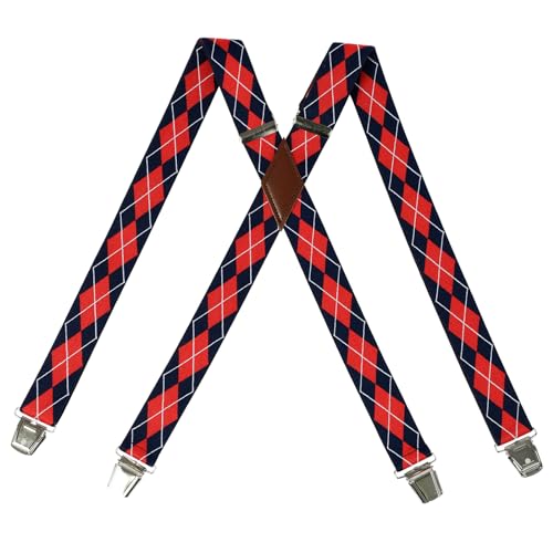 PAPA LEGGENDA X-Back Suspender for Men with 4 Swivel Hooks, 1.4 Inch Wide Adjustable Elastic Braces for Casual&Fomal,Black & Red Stripe PAPA LEGGENDA X-Back Suspender for Men with 4 Swivel Hooks, 1.4 Inch Wide Adjustable Elastic Braces for Casual&Fomal,Black & Red Stripe