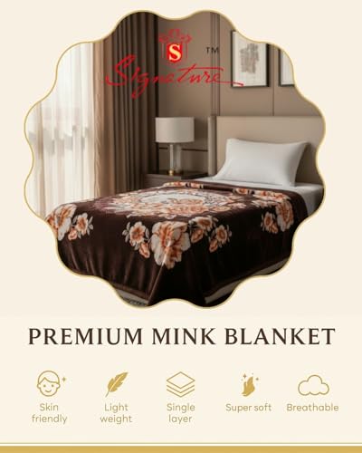 Image of Signature Single Bed Mink Blanket Single Ply for Extreme Winters (Brown)