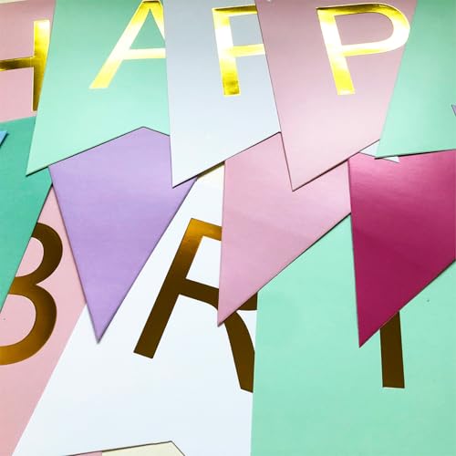 Image of Pastel Birthday Party Decoration, Macaron Happy Birthday Party Decoration for Girls Women with Happy Birthday Banner Bunting Hanging Paper Fans, Girl Woman Pastel Birthday Honeycomb Decoration