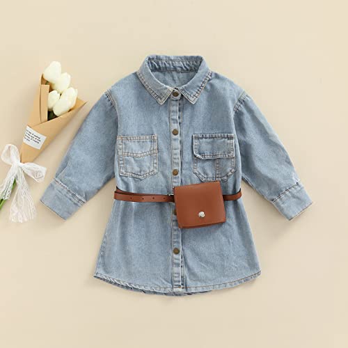 Little Girl Long Sleeve Denim Dress Lapel Snap Placket Jean Dresses Casual Top Spring Summer Autumn Clothes2