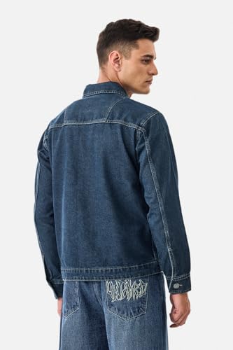 Image of SNITCH LEGACY Men Casual Jacket| Relaxed Fit Full Sleeve Spread Collar Denim Design | 100% Cotton & Breathable Twill Fabric For Streetwear, Spring Layering & Daily Outings