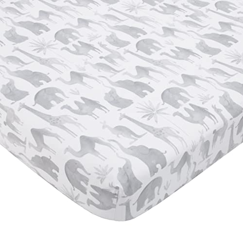 Image of NoJo Elephant Tribe Grey and White 100% Cotton Fitted Crib Sheet