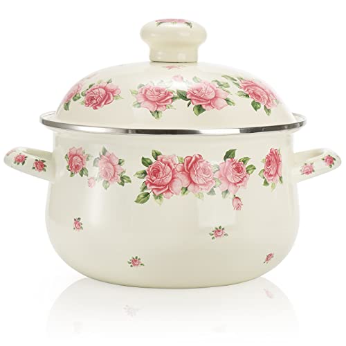 SOUJOY Enamel Stockpot with Lid, 2.8 Quart Retro...