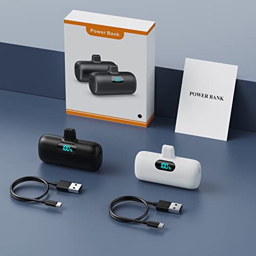 [2-Pack] Mini Portable Charger 5000Mah Power Bank, 3A Pd Usb C Cell Phone Portable Power, Lcd Display Battery Pack Compatible With Android Phone/Samsung Galaxy S22,S21/Note/Moto/Lg/Pixel /Nexus Ect #TOP6