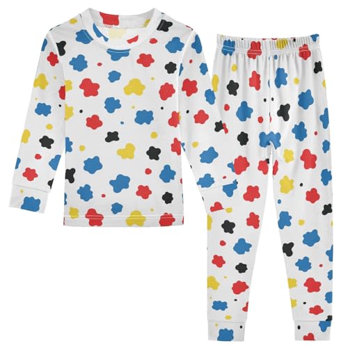 Pajama Sets Long Sleeve Colorful Spots White Background Soft Comfy Sleepwear 2 Piece PJS 3-8T