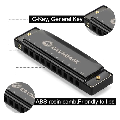 10 Holes 20 Tones Blues Harp Mouth Organ Harmonica, Diatonic Blues Harmonica Key of C, For Adults Student Beginners Professionals, with Hard Case and Cleaning Cloth (Black) - Les Beatles, Paul McCartney, John Lennon, RIngo Starr, George Harrison 10 Holes 20 Tones Blues Harp Mouth Organ Harmonica, Diatonic Blues Harmonica Key of C, For Adults Student Beginners Professionals, with Hard Case and Cleaning Cloth (Black) – Image 4