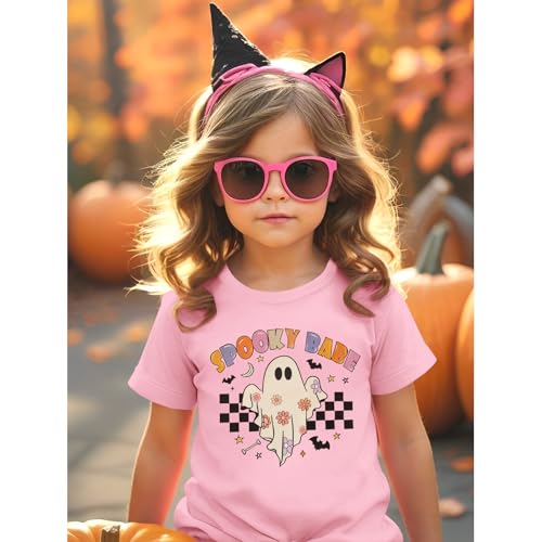 Halloween Shirt Toddler Girl Cute Ghost T-Shirt Spooky Babe Graphic Tee Funny Floral Bats Print Short Sleeve Tops4