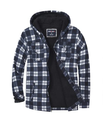 Herren Fleecejacke mit kapuze,Kariertes Softshelljacke,Winterjacke...