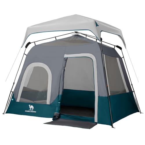 Camping Tents 4/6 Person Pop Up Instant Tent - Setup in 60s for Family Camping, Windproof Design, Family Cabin Tent with Rainfly & Backpack Carry Bag