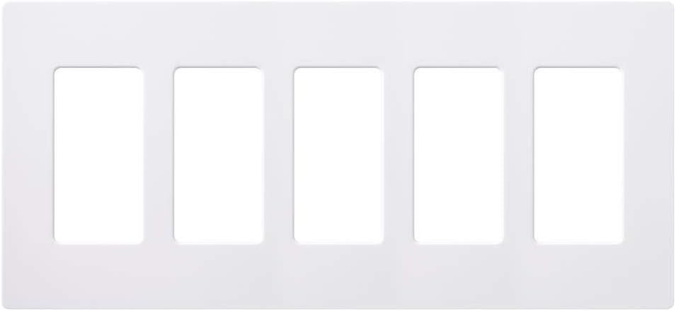 Claro 5-Gang Screwless White Light Switch Cover Plate, Decorative Rocker Switch Plate & Outlet Cover, Gloss, CW-5-WH