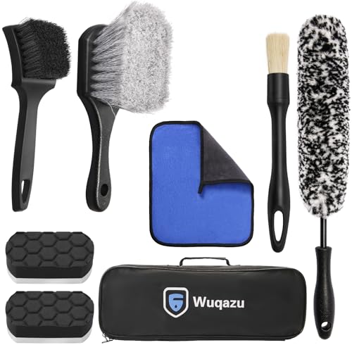 Wuqazu 8PCS All-in-One Wheel & Tire Cleaning Kit - 360&deg; Flexible Synthetic Wool Rim Brush...