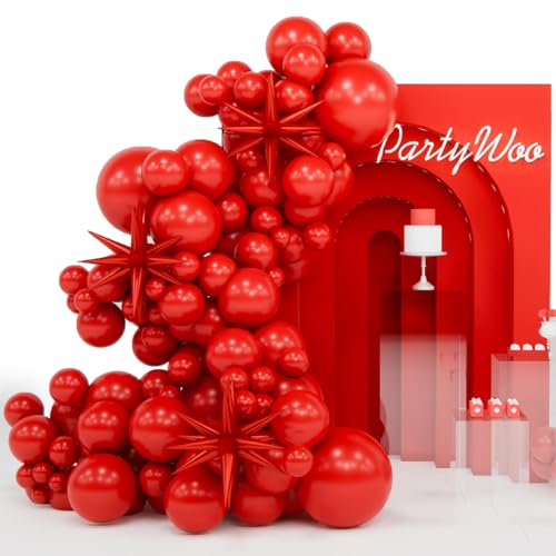 Image of PartyWoo Red Star Balloons 110pcs Different Sizes 18 12 10 5 Inch Pack 22 Inch Red Spike Star Explosion Foil Mylar Balloon Arch Kit for Birthday Engagement Wedding Party Decorations Red-Y57