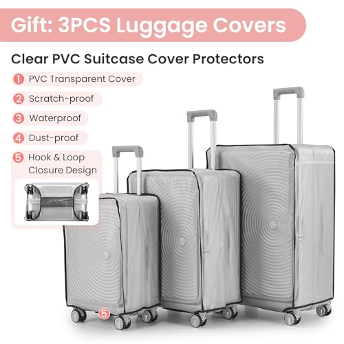 Luggage Sets(20in/24in/28in) with Front Pocket Spinner Wheels 100% PC Hard Shell Expandable Luggage Hardside 3-Piece Set Lightweight Rolling Suitcase with TSA Lock for Travel Pink4