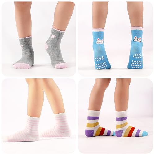 Non Slip Toddler Girl Socks Kids Grip Socks Anti-Skid 12 Pairs With Fun Patterns for Toddler Girls 1-7 Years4