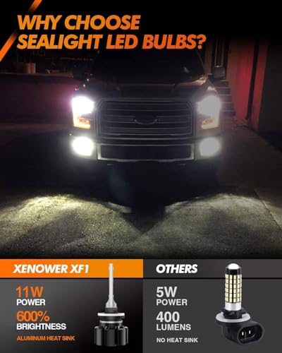 Image of SEALIGHT 880 LED Fog Light Bulbs, 13,000LM 600% Brightness 24W High Power 881 Fog Lights LED Bulb 6000K Xenon White, 885 893 899 Fog Bulbs Replacement for Cars,Trucks(Pack of 2)