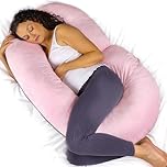 Aamira Pink & Dark Grey Two-tone Pregnancy Pillow, C Shaped 140x65cm Shredded Memory Foam Maternity Pillow, Full Body Support Pregnancy Pillows for Sleeping, Machine Washable & Removable Velvet Cover
