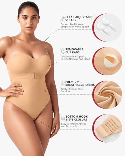 Image of Shapewear Bodysuit Tummy Control Strapless Bra Shapewear for Women Strapless Faja Body Shaper Thong Light Shapewear