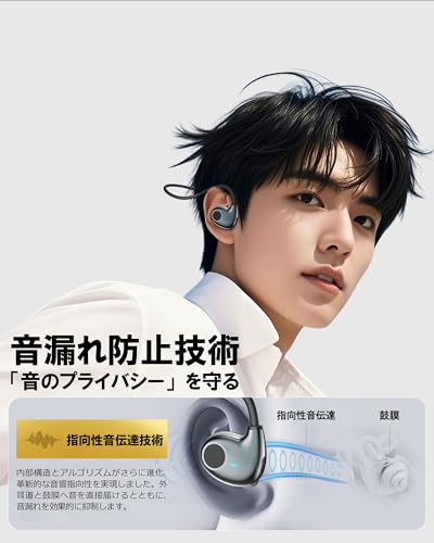 【超軽量13g Earaku オープンイヤーイヤホン】空気伝導 耳を塞がないイヤホン Bluetooth 周りの音が聞こえる Bluetooth 5.3 AAC ENC通話ノイズキャンセリング 耳掛け式 ワイヤレスイヤホン ヘッドホン 快適なフィット感 マイク内蔵 ながら聴き 自動ペアリング Type-C急速充電 15時間連続再生 ハンズフリー通話 マルチポイント接続（ブラック） 商品画像4