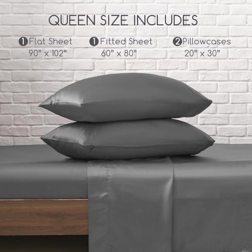 Image of MR&HM 4Pcs Satin Sheets(Queen, Dark Grey)