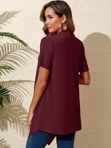 Image of Women's Lightweight Open Front Cardigans Short Sleeve Casual Soft Sheer Cardigan S-2XL with Pockets
