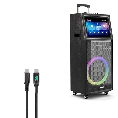 BoxWave Cable Compatible with SINGMOOD Karaoke Machine S-100 - PowerDisplay PD Cable (6ft) - USB-C to USB-C (100W), LED Wattage Info Extra Long Braided Nylon - Jet Black