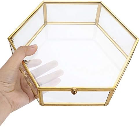 SUMTREE Jewelry Decorative Box Glass Trinket Makeup Organizer Gift Box Jewelry Display Holder for Earrings ,Necklaces ,Rings (golden,extra large)