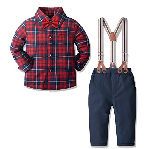 Image of Yilaku Toddler Baby Boy Clothes Gentleman Wedding Outfits, Formal Dress Shirt with Bowtie + Suspender 3 Monthes-4 Years