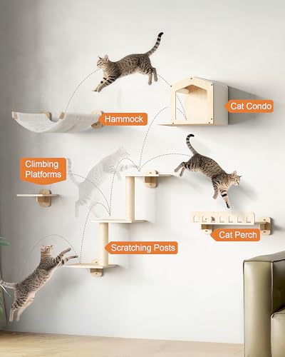 Mueble de pared para gatos 5 en 1 con hamaca y rascador miniatura 5