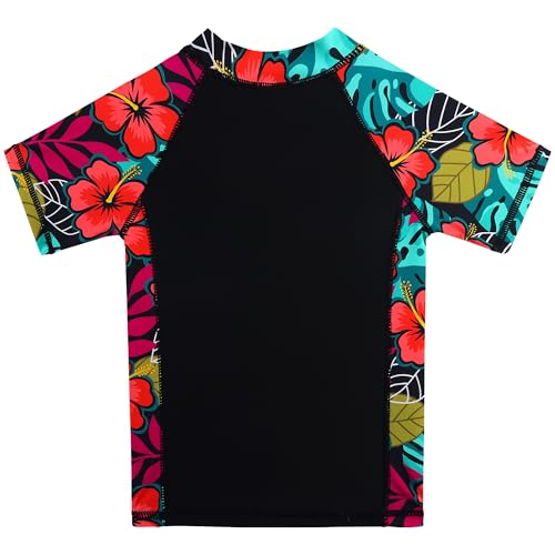 Image of BAOHULU Girls Rash Guard Swimsuit Two Piece Bathing Suit UPF 50+ Short Sleeve Summer Beach Swimwear Size 3-14 Years
