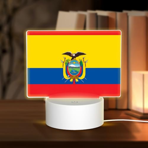 POEZJZW Base de lámpara LED con patrón de bandera de Ecuador, luz nocturna, acrílico, USB, 3 modos para habitación, cafetería, bar, fiesta de cumpleaños