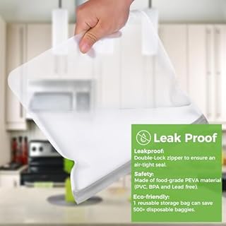 SPLF 6 Pack Reusable Gallon Freezer Bags Dishwasher Safe, BPA FREE Reusable Food Storage Bags, Extra Thick Leakproof Silicone Free 1 Gallon Bags for Marinate Meat, Cereal, Sandwich, Snack, Travel Item