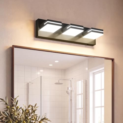 Image of VOLISUN 16.15in Bathroom Vanity Light Fixtures 3 Light, 5CCT Dimmable, Matte Black LED Bathroom Lighting Fixtures Over Mirror, 360Rotatable Head, LED Vanity Lights for Bathroom