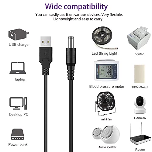 Liansum Usb To Dc 5V Power Cord, Universal Dc 5.5X2.1Mm Plug Jack Charging Cable With 10 Connector Tips(5.5X2.5, 4.8X1.7, 4.0X1.7, 4.0X1.35, 3.5X1.35, 3.0X1.1, 2.5X0.7, Micro Usb, Type-C, Mini Usb)5Ft #TOP3