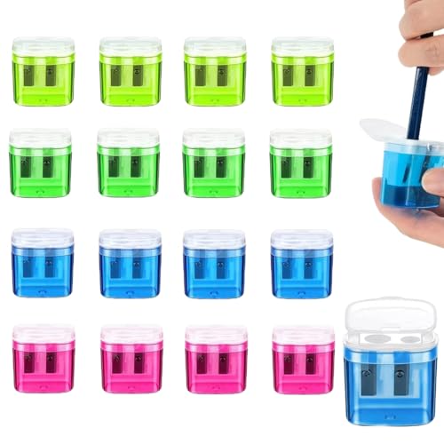 16 Piezas Sacapuntas de Doble Agujero, 4 Colores Sacapuntas con Deposito, Sacapunta de Mano Compacto de Doble Agujero con Tapa, Sacapuntas Portátiles, Adecuadas para Escuela Clase Oficina en Casa 16 Piezas Sacapuntas de Doble Agujero, 4 Colores Sacapuntas con Deposito, Sacapunta de Mano Compacto de Doble Agujero con Tapa, Sacapuntas Portátiles, Adecuadas para Escuela Clase Oficina en Casa