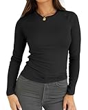 Abardsion 2024 Women Casual Activewear T Shirts Basic Crewneck Raglan Sleeve Slim Tight Fit Going Out Tops (Black, M)